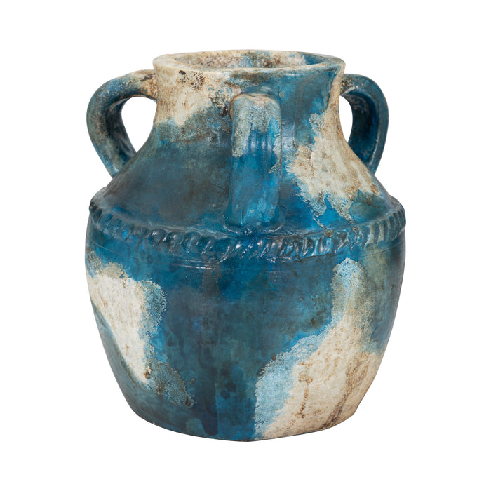 Terracotta 10\" Triple Handle Jug - Blue and Ivory