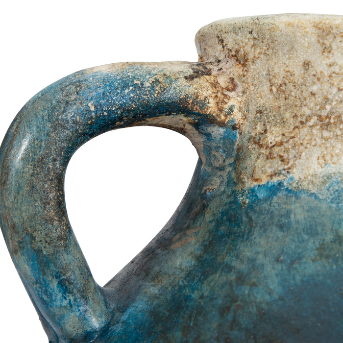 Terracotta 10\" Triple Handle Jug - Blue and Ivory