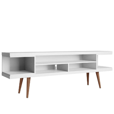 Manhattan Comfort Utopia 70.47" TV Stand with Splayed Wooden Legs & 4 Shelves - White|Meuble pour téléviseur Utopia de Manhattan Comfort de 70,47 po avec pattes évasées en bois et 4 tablettes - blanc