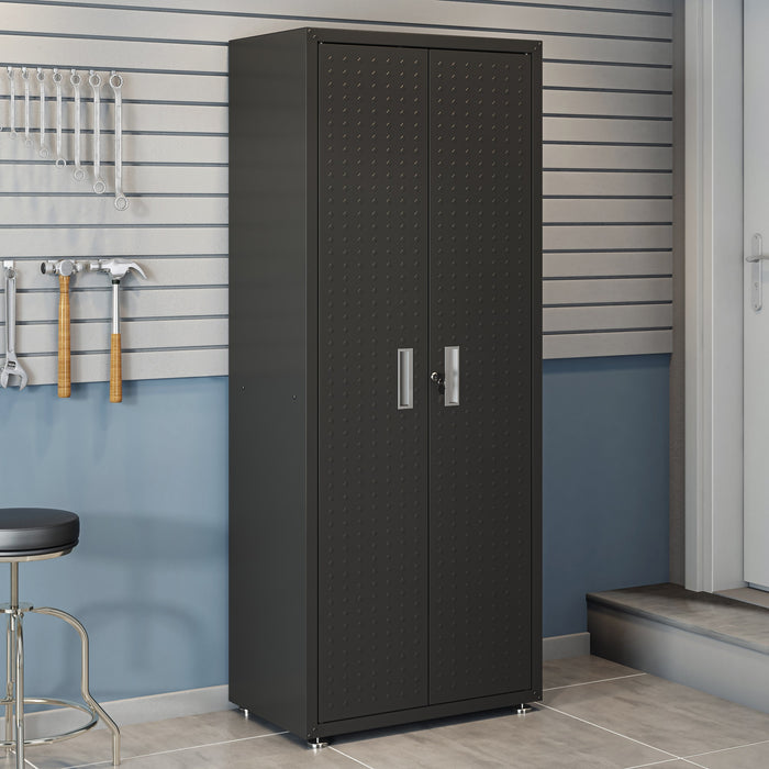 Manhattan Comfort Fortress Textured Metal 75.4\" Garage Cabinet with 4 Adjustable Shelves - Charcoal Grey