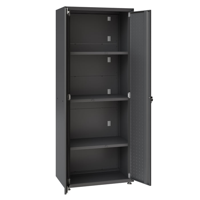Manhattan Comfort Fortress Textured Metal 75.4\" Garage Cabinet with 4 Adjustable Shelves - Charcoal Grey