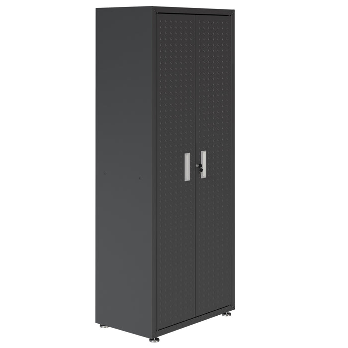 Manhattan Comfort Fortress Textured Metal 75.4\" Garage Cabinet with 4 Adjustable Shelves - Charcoal Grey