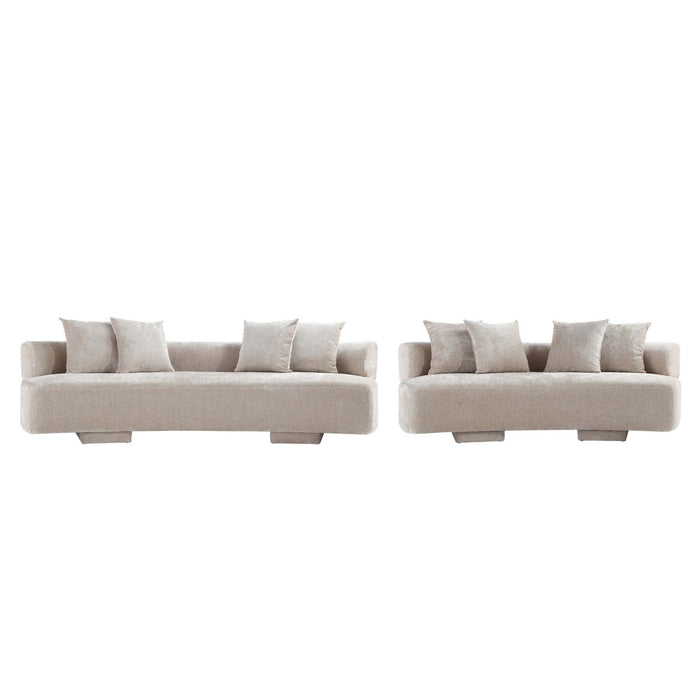 Verandah Mid-Century Modern 2-Piece Sofa Set in Beige