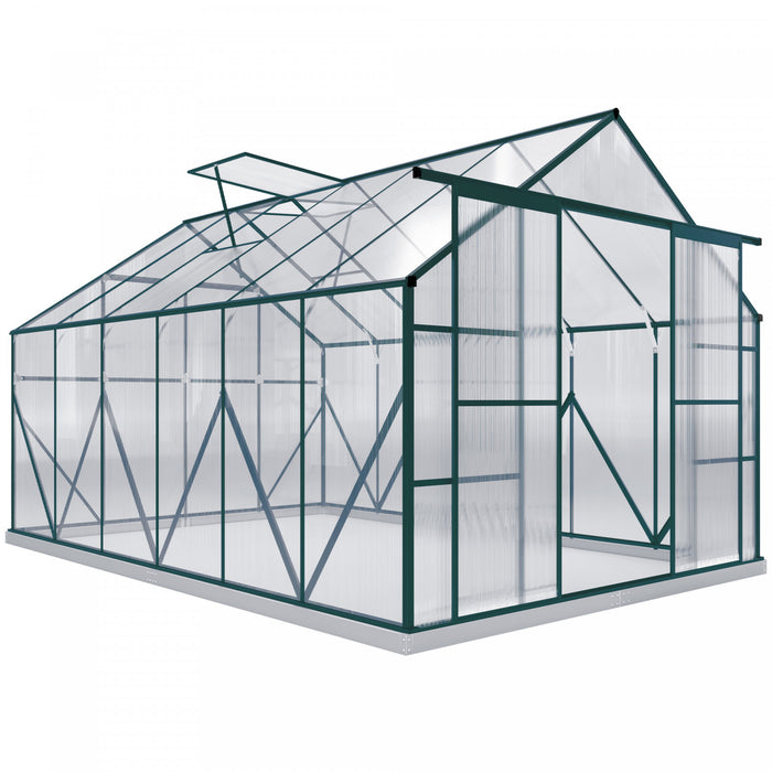 Outsunny Greenhouse Polycarbonate Garden Greenhouse with Roof Vent, Green