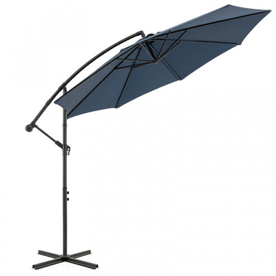 Costway 10 FT Patio Offset Umbrella w/8 Ribs Cross Base Tilt Navy Blue
