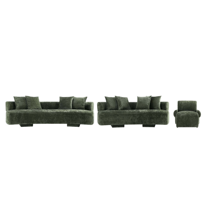 Verandah Mid-Century Modern 3-Piece Sofa Set in Olive Green
