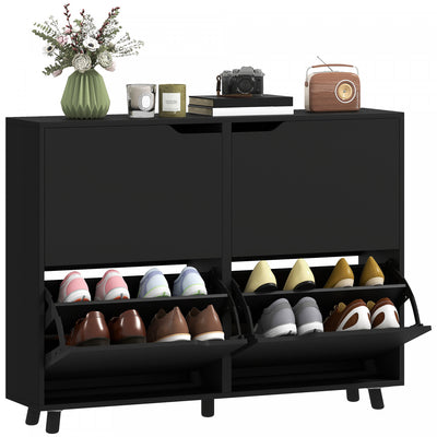 HOMCOM Shoe Cabinet, Shoe Storage Cabinet with 4 Flip Drawers, Black
