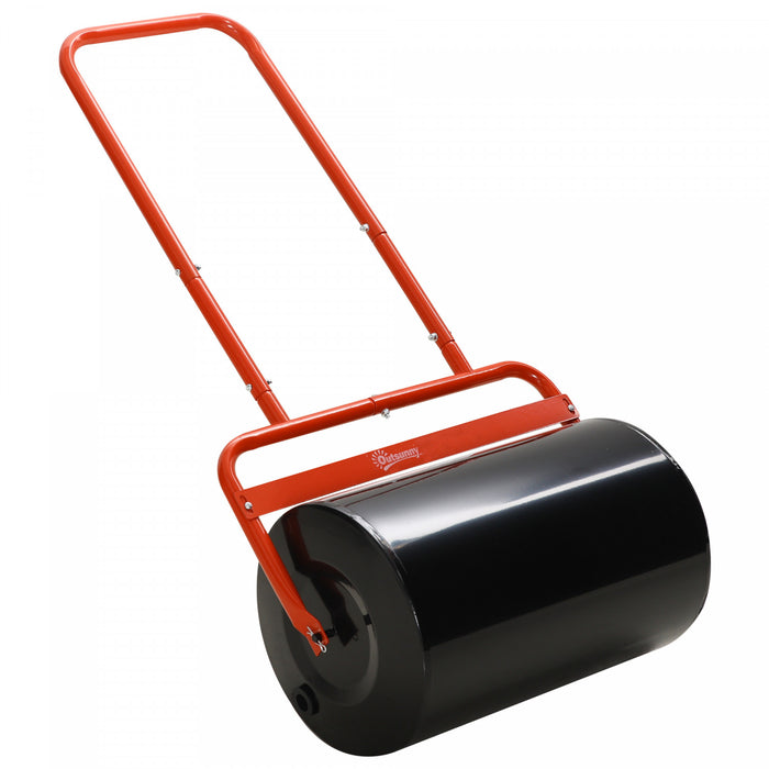 Outsunny 20\" Push/Tow Behind Lawn Roller, Heavy Duty Sod Drum Roller Filled with 11 Gal Water/136 Lbs Sand, Grass Flattener for Yard, Patio, Park, Red