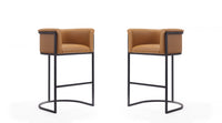 Cosmopolitan Mid-Century Modern Metal Upholstered Barstool in Camel - Set of 2 Bar Stool