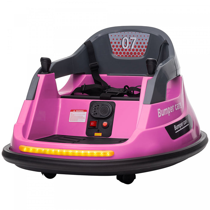 Aosom 12v Bumper Car Electric Powered Ride-On Car For Kids, 360° Rotation Kids Car With Remote Control, Safety Belt, Led Lights, And Music For Toddlers 1.5-5 Years Old, Pink
