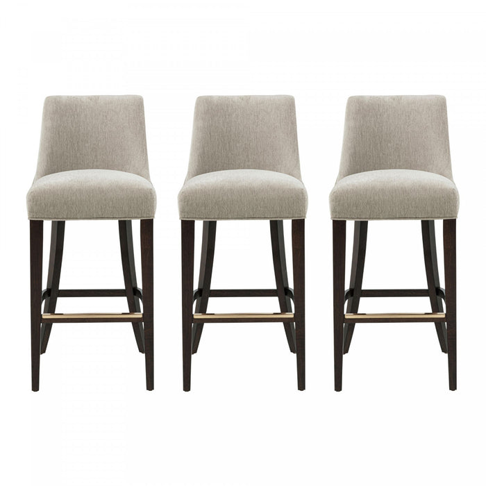 Beever Modern Chenille Wood Upholstered Barstool in Taupe - Set of 3 Bar Stool
