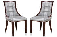 Manhattan Comfort Set of 2 Fifth Avenue Faux Leather Dining Chairs - Silver & Walnut