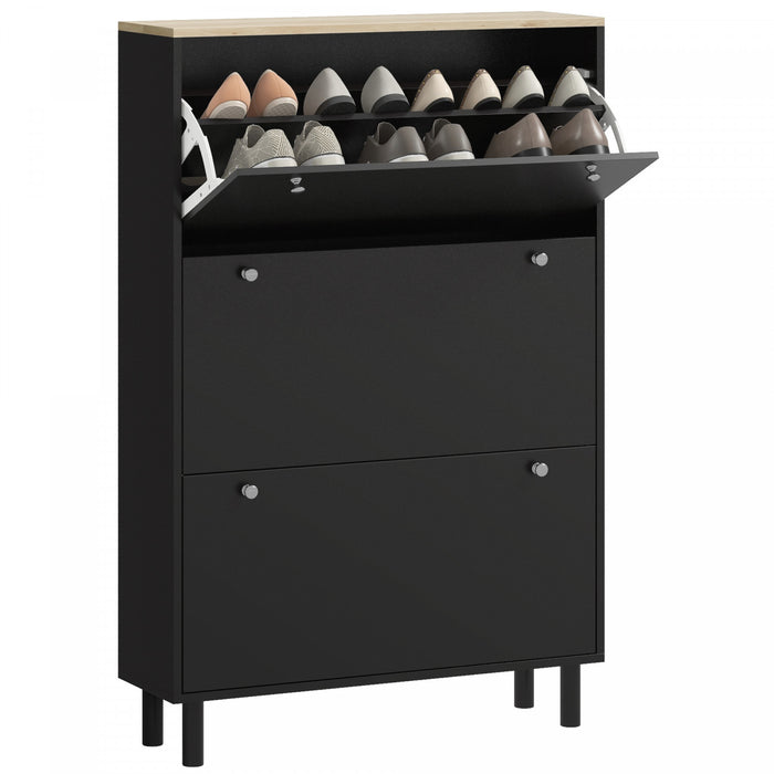 HOMCOM Shoe Cabinet with 3 Flip Drawers for 24 Pairs of Shoes, Black