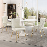 Luna Velvet Dining Chairs with Tufted Upholstered and Gold Metal Legs Set of 4, Beige  