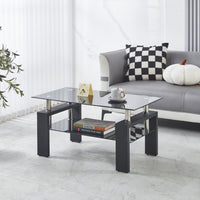 Lucius Modern Geometric Design Tempered Glass Coffee Tablewith Metal Frame and Clear Glass,Black