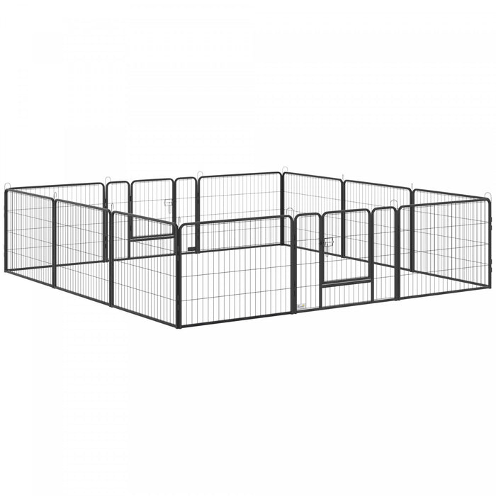 Pawhut Heavy Duty Dog Playpen, 12 Panels Pet Playpen Dog Fence, Portable Puppy Exercise Pen, With 2 Doors Locking Latch, Outdoor Or Indoor Use 23.5\" Height
