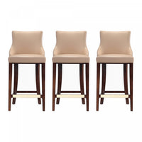 Shubert Modern Wood Upholstered Barstool in Tan - Set of 3
