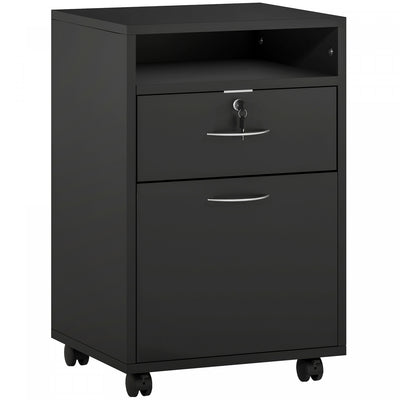 HOMCOM Vertical Filing Cabinet with Drawer Wheels, File Cabinet, Black