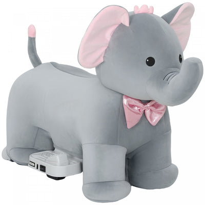 Qaba 6V Ride on Toy Elephant, Battery Powered Kids Electric Ride on Horse with Music, Soft Touch, Silent PU Wheels, Forward, Riding Toy Gift for Boys Girls Aged 1.5-5 Years, Grey