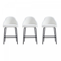 Gracie Modern Metal Upholstered Counter Stool in White and Black - Set of 3 