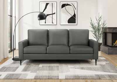Upholstered Sofa, 75"L, Metal Legs, Grey Leather-Look, Contemporary, Modern Sofa | Sofa Rembourre, 75"L, Pieds En Metal, Aspect Cuir Gris, Contemporain, Moderne