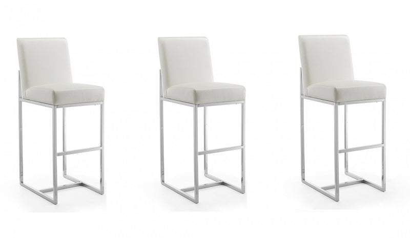 Element Modern Metal Upholstered Barstool in Pearl White - Set of 3