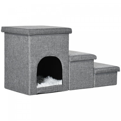 Pawhut Multifunctional Dog Stairs With Storage Boxes And Condo, 3-step Pet Stairs For High Beds And |Pawhut Escalier Multifonctionnel Pour Chien Avec Boites De Rangement Et Condo, Escalier En 3 Etapes
