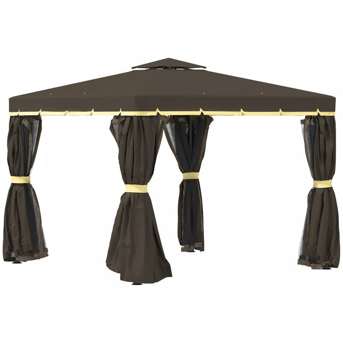 Outsunny 10' X 10' 2-tier Patio Gazebo With Mesh Sidewalls, Coffee