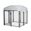 Pawhut 4' X 4' X 4.5' Large Outdoor Dog Kennel Steel Fence With Uv-resistant Oxford Cloth Roof & Secure Lock