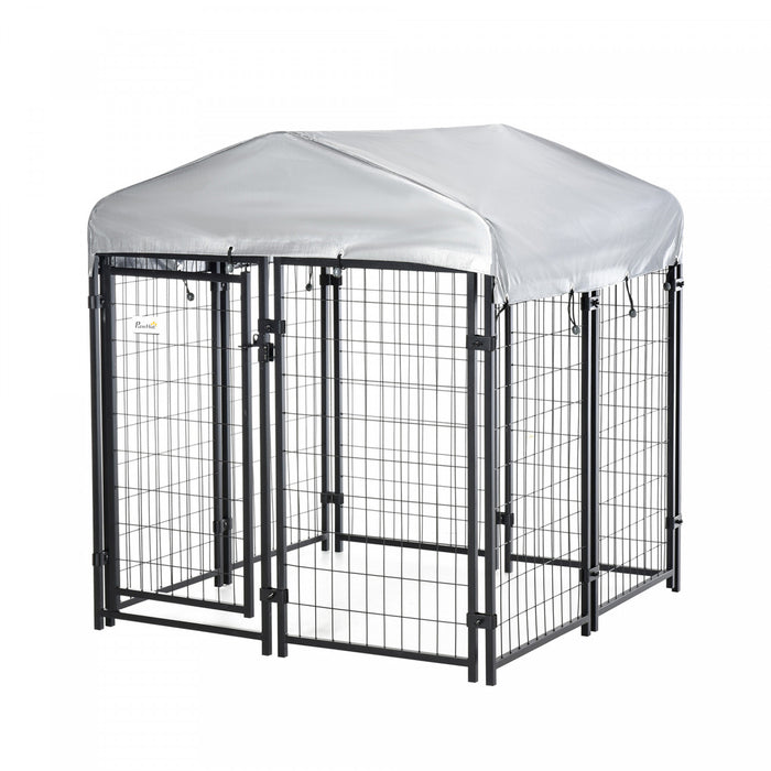 Pawhut 4' X 4' X 4.5' Large Outdoor Dog Kennel Steel Fence With Uv-resistant Oxford Cloth Roof & Secure Lock