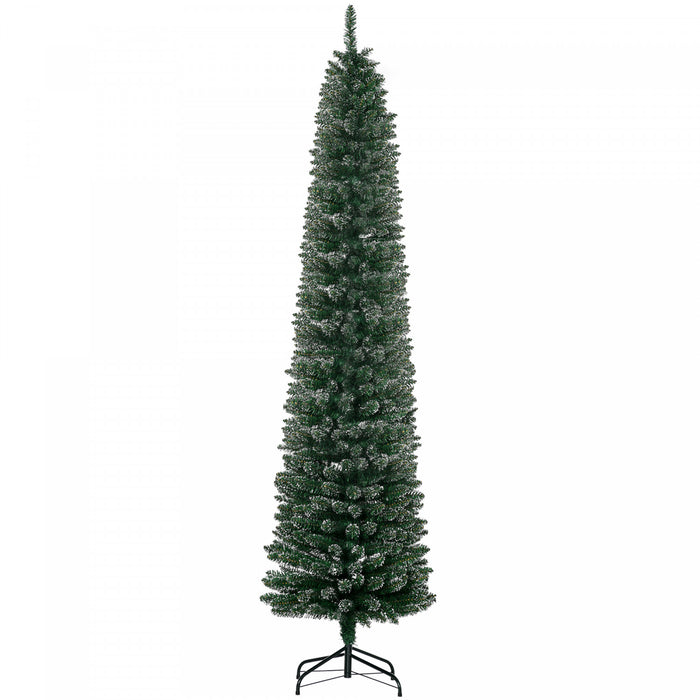 Homcom 7.5ft Artificial Snow Dipped Pencil Christmas Tree Green
