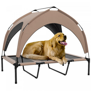 Pawhut Elevated Dog Bed With Canopy, Cooling Dog Cot Bed For Camping, Portable Raised Pet Cot With Washable Breathable Mesh, For Indoor Outdoor, Large Dogs, 42