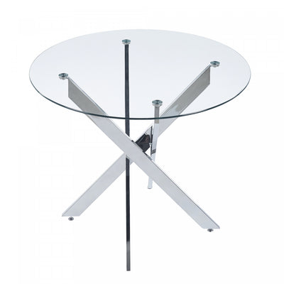 Alex Round Multi-Functional Dining Table with Glass Top,Chrome | Table a manger ronde multifonctionnelle Alex avec plateau en verre, finition chrome
