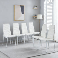 Ava Modern Diamond Grid Pattern Dining Chair Set (6-Pack) with Fireproof Leather and Metal Frame,White