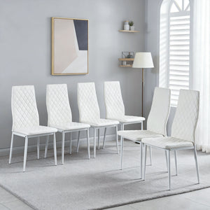 Ava Modern Diamond Grid Pattern Dining Chair Set (6-Pack) with Fireproof Leather and Metal Frame,White