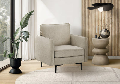 Upholstered Accent Chair, 32" Wide, Beige Fabric, Black Metal Legs Accent Chair | Chaise D'Appoint Chaise Rembourre, 34" De Large, Tissu Beige, Pieds En Metal Noir