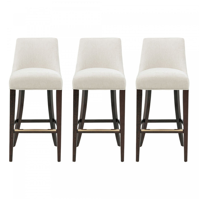 Beever Modern Chenille Wood Upholstered Barstool in Cream - Set of 3 Bar Stool