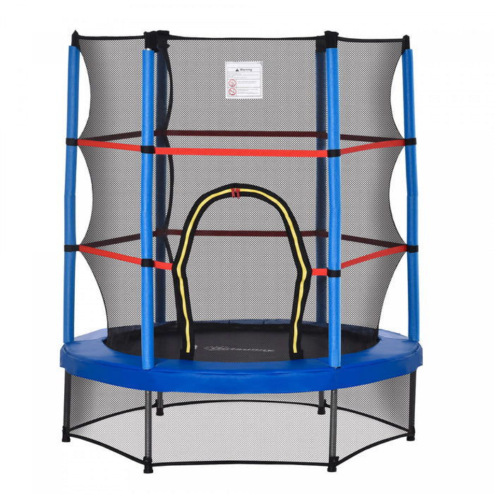 Outsunny Φ55\" Kids Trampoline With Enclosure Net Steel Frame Indoor Round Bouncer Rebounder Age 3 To 6 Years Old Blue