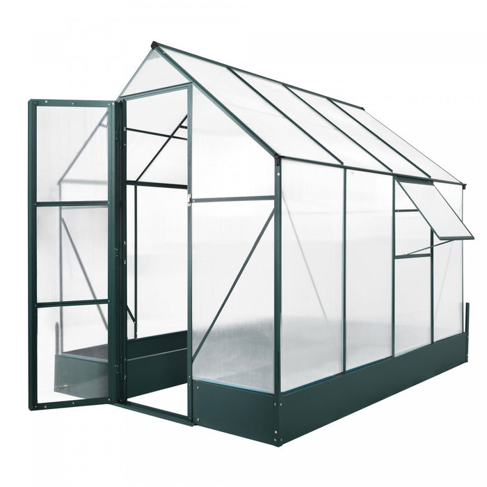 Outsunny 8.2' X 6.2' Upgraded Greenhouse With Temperature Controlled Window, Raised Garden Bed And Foundation, Walk-in Outdoor Plant Garden Green House With Aluminum Alloy Frame