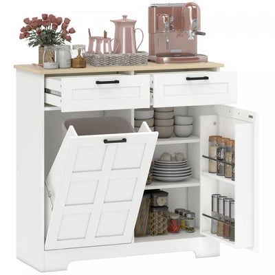 HOMCOM Tilt Out Trash Cabinet, Kitchen Island with Garbage Cabinet, White