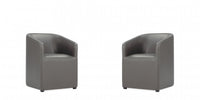 Anna Round Modern Vegan Leather Armchair in Graphite - Set of 2
