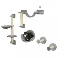 Pawhut Cat Shelves, 5pcs Cat Wall Shelves With Hammock, Scratching Posts, Perches, Ladder, Cat Wall