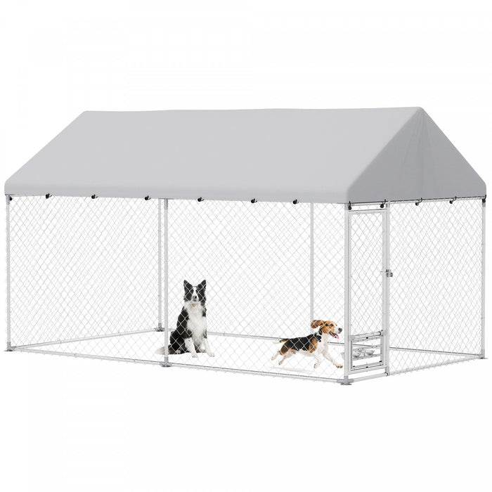 Pawhut Outdoor Dog Kennel With Roof, Heavy Duty Dog Run Outdoor Fence Cage With Adjustable & Rotating Bowls, Waterproof Uv-resistant Cover, Secure Lock, 13.1' X 7.5' X 7.5'