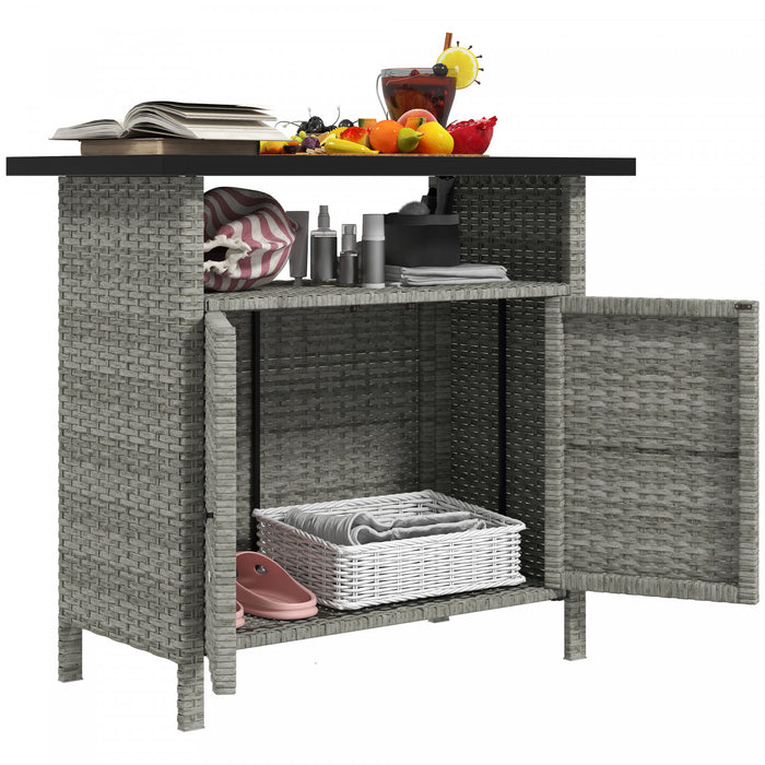 Outsunny Wicker Storage Cabinet, Outdoor Buffet Cabinet, Grey