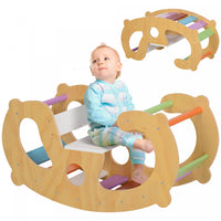 Qaba Climbing Toy For Toddlers, 2 In 1 Wooden Rainbow Climbing Arch Ladder Baby Rocker, Children Ind