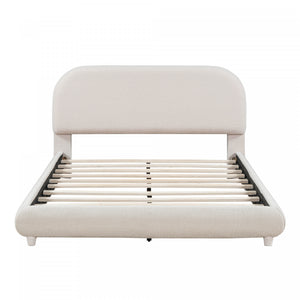 Sophie Teddy Fleece Upholstered Platform Bed with Soft Fabric and Sturdy Frame,Queen Size,Beige Queen Bed