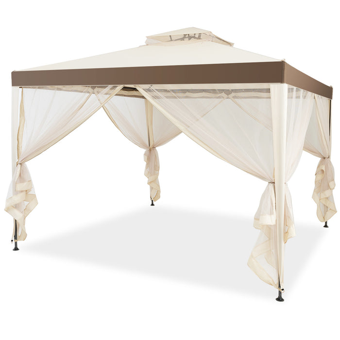 Costway 10'x 10' 2-tier Canopy Gazebo Tent Outdoor Netting Picnic Party Sun Shade