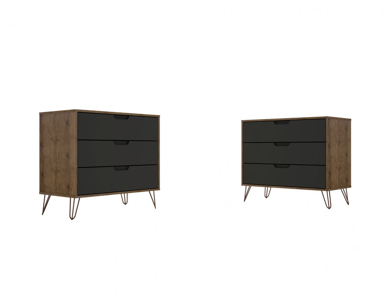 Rockefeller Mid-Century Modern 35\" Dresser in Gray (3-Drawer) - Set of 2