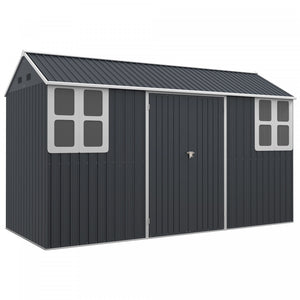 Outsunny 12' X 5.5' Metal Garden Storage Shed With Lockable Door Dark Grey