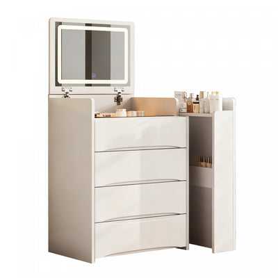 Sophia 3-in-1 Flip Mirror Vanity Table Set with LED Lights and Storage,White Mirror Cabinet  | Sophia Ensemble de coiffeuse 3-en-1 avec miroir rabattable, lumieres LED et rangement, Blanc